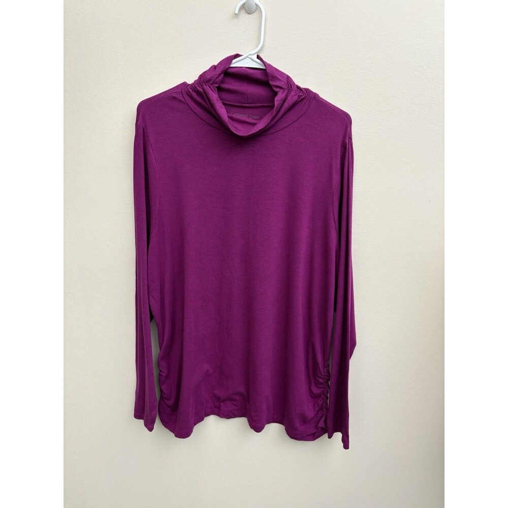 Coldwater Creek 2X Fuchsia Cowl Neck Top Long Sleeve Ruched Pullover Blouse Plus